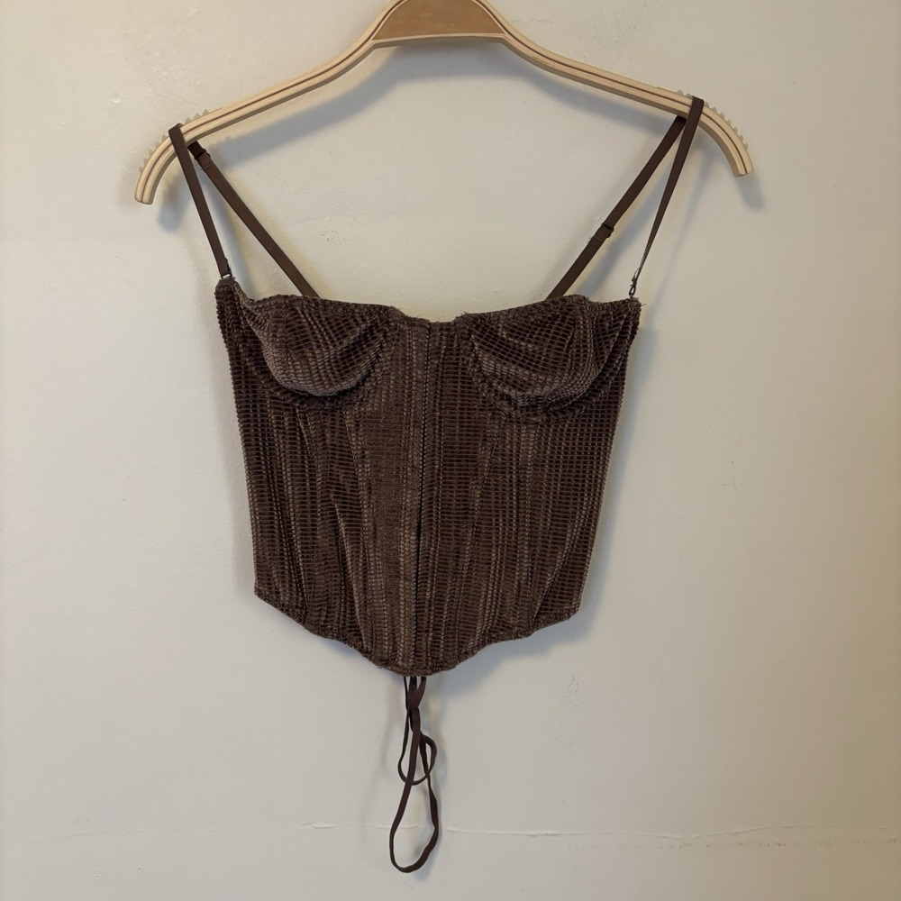 Urban Outfitters Out‎ From Under Replay Velvet Waffle Corset Brown S Bustier